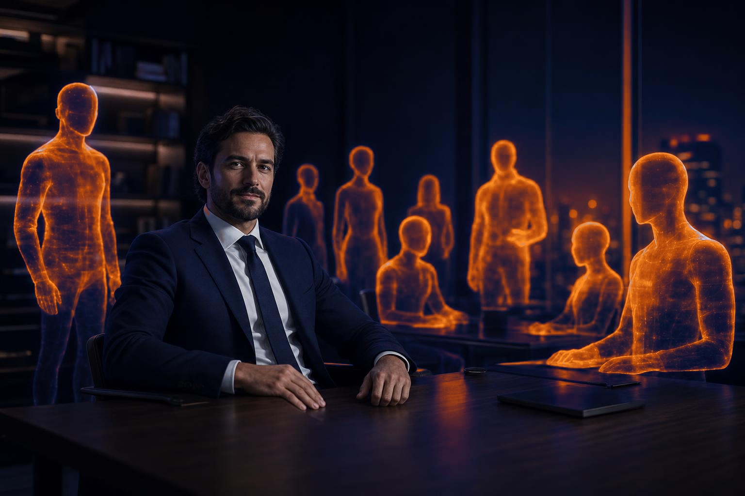 CEO trabajando junto a agentes operativos digitales